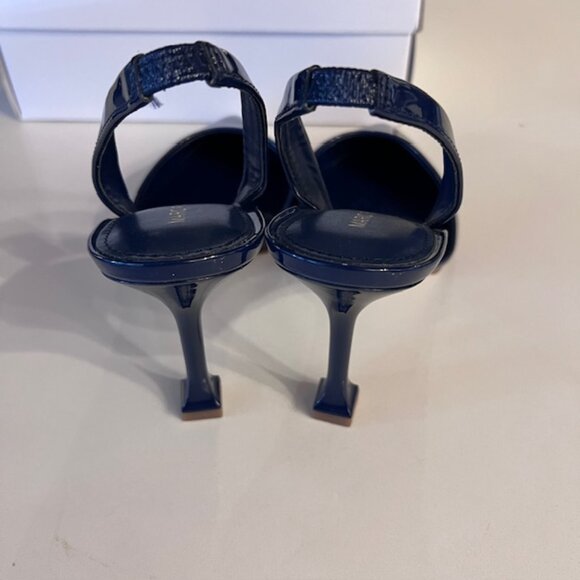 Marc Fisher Hadya Dark Blue Patent Slingback Pointed Toe Heel 7.5 Like New - Picture 6 of 9
